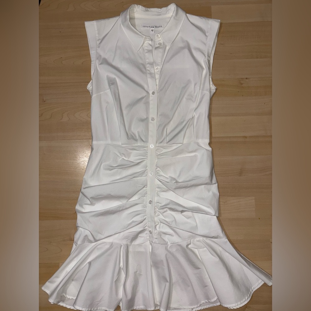 Veronica Beard Bell Ruched Stretch Poplin White Dress Size 8 Minimalist - Picture 3 of 12
